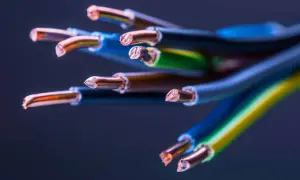 Zakończone przewody elektryczne, w tym zielono-żółty przewód ochronny symbol.