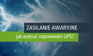 Zasilanie awaryjne: jak działa UPS? Grafika z piorunami symbolizuje ochronę przed przepięciami i stabilne działanie.