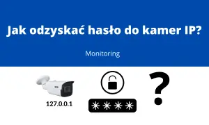 Jak odzyskać hasło do kamer IP? Ikona kamery, adres IP, symbol otwartej kłódki i gwiazdki, znak zapytania. Rozważasz zmianę hasła szyfrowania Hik-Connect?