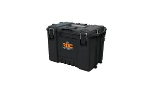 Solidna, czarna skrzynia narzędziowa Keter ROC Pro Gear System z pomarańczowym logo. Idealna do przechowywania i transportu narzędzi.