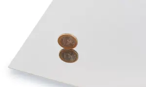 Błyszcząca powierzchnia, efekt polerowania stali nierdzewnej, odbija monetę euro.