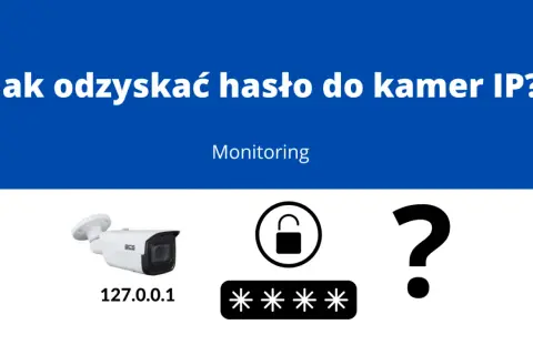 Jak odzyskać hasło do kamer IP? Ikona kamery, adres IP, symbol otwartej kłódki i gwiazdki, znak zapytania. Rozważasz zmianę hasła szyfrowania Hik-Connect?