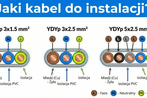 Porównanie kabli YDYp: 3x1.5 mm², 3x2.5 mm², 5x2.5 mm². Dowiedz się, jaki kabel do oświetlenia wybrać, analizując budowę i zastosowanie.