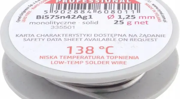 Cyna do lutowania z niską temperaturą topnienia 138°C, drut 1,25 mm, 25g. Idealna do precyzyjnych prac.
