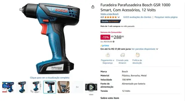 Wkrętarka Bosch GSR 1000 Smart, 12V, idealna do wiercenia w ścianie.