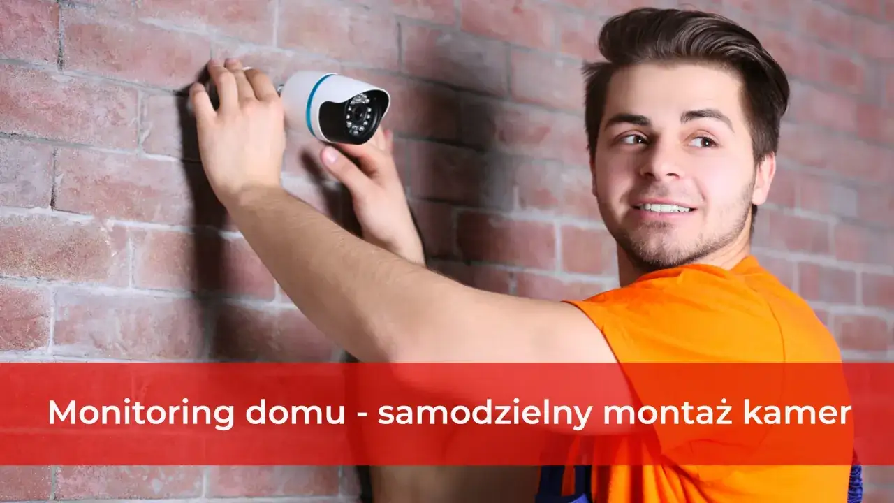 Mężczyzna montuje kamery w domu, zapewniając bezpieczeństwo.