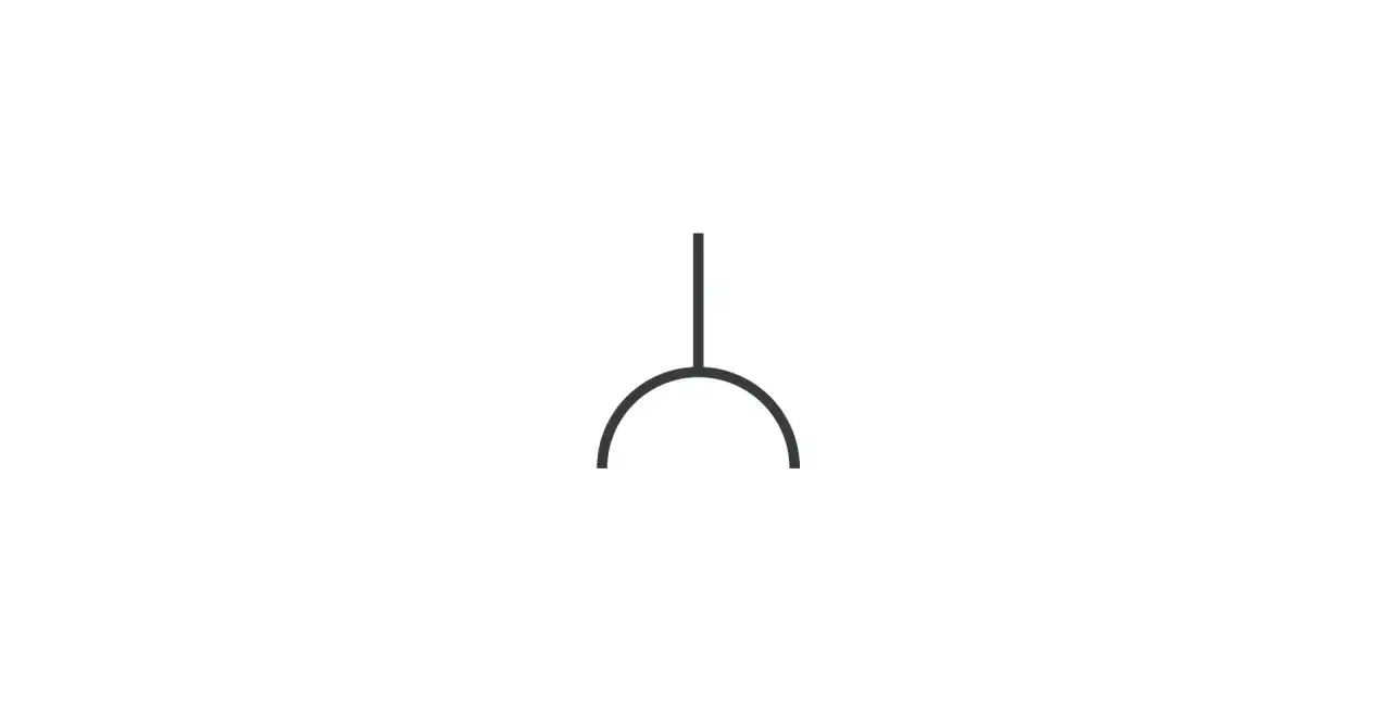 Symbol gniazda elektrycznego. Prosty, czarny symbol przedstawiający łuk z pionową linią wychodzącą z jego środka.